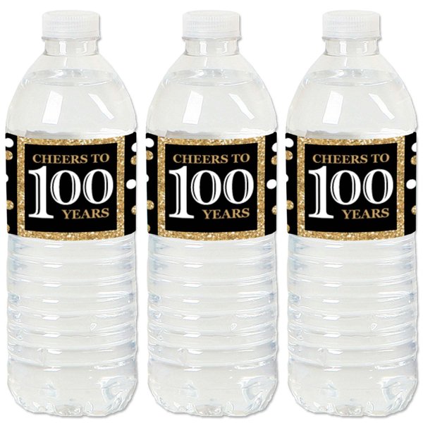 Adult 100th Birthday - Gold - Birthday Party Water Bottle Sticker Labels - Set of 20