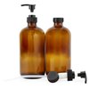 Cornucopia 16oz Amber Glass Bottles w/ Pump Dispensers (2-Pack); Refillable Lotion Liquid Soap Pump Brown Bottles + Chalk Labels & Lids, BPA-Free Plastic Tops