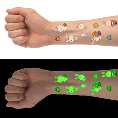 10 Sheets Luminous Easter Tattoo Stickers for Kids, Bunny Easter Egg Temporary Tattoo Glow-in-the-Dark Easter Tattoos for Boys Girls Easter Party Supplies Game Prizes