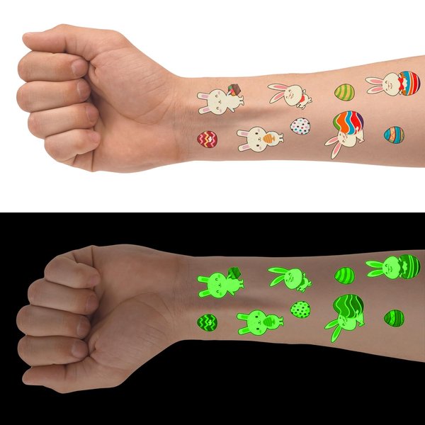 10 Sheets Luminous Easter Tattoo Stickers for Kids, Bunny Easter Egg Temporary Tattoo Glow-in-the-Dark Easter Tattoos for Boys Girls Easter Party Supplies Game Prizes