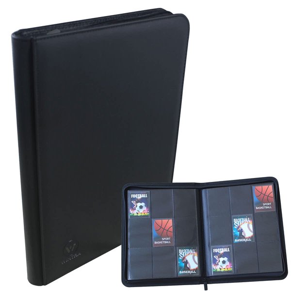 WINTRA Premium 360 Pockets Black Zippered Playing Card Binder - Sturdy Trading Card Holder Album ，9 Pocket Side Loading Card Folder with 20 Sheet Sleeves for Trading and Sports Cards
