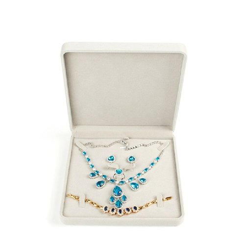 JunningGor Jewelry Set Velvet Box Necklace Earring Ring Necklace Bracelet Gift Display Case Wedding Jewelry Storage Holder (Beige)