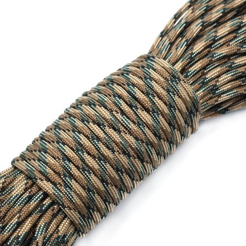 100ft Type III 7 Strand Core Paracord 550 Parachute (68# Coyote Brown Camo)