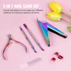 Acrylic Nail Clippers 5 in 1 Kit with Glass Nail File, Cuticle Trimmer Nipper and Cuticle Pusher Nail Gel Polish Remover, Stainless Steel Professional Manicure Pedicure Tools for Finger Toe Nails