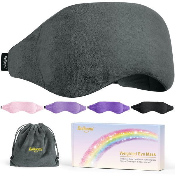 BeHoomi Eye Mask, Soft Heated Eye Mask, Weighted Eye Mask for Sleeping Microwave Moist Warm Compress for Eyes, Natural Flaxseeds Sleep Mask Stocking Stuffers Xmas Gifts (Grey)