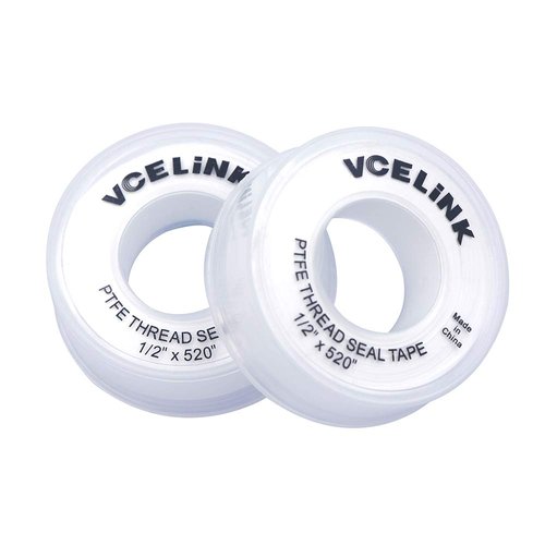 VCELINK PTFE Plumbers Tape 2-Pack, Industrial Water Sealant Thread Tape, 520" Length, 1/2" Width, Plumbing Teflon Tape for Shower Head and Pipe Thread, White