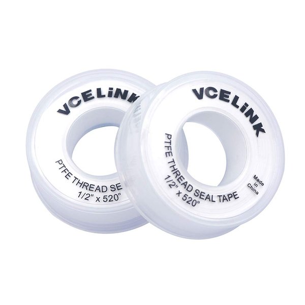 VCELINK PTFE Plumbers Tape 2-Pack, Industrial Water Sealant Thread Tape, 520" Length, 1/2" Width, Plumbing Teflon Tape for Shower Head and Pipe Thread, White