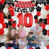 10th Level Up Theme Video Game Birthday Decorations Supplies Boys Girls Party Decor Favors Including Red Black White Latex Balloons Gaming Birthday Banner Black and Red Foil Gamepad Balloons