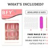 Cat Eye Press on Nails Medium Pink Square Fake Nails, Holographic Glitter Acrylic Nails Kits, Salon Quality False Nails Glue Full Cover Nail Tips 24 Pcs