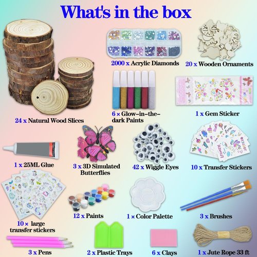 Quimoy Christmas Crafts for Adults, 24 Pcs DIY Christmas Ornaments Kits, Arts and Crafts Kits for Kids Adults, Wooden Painting Crafts, Christmas Wood Ornaments for Crafts
