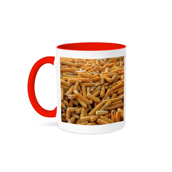 3dRose, Raw Organic Husked Sweetcorn Seed Drying In The Sun, 11oz Two-Tone Red Mug