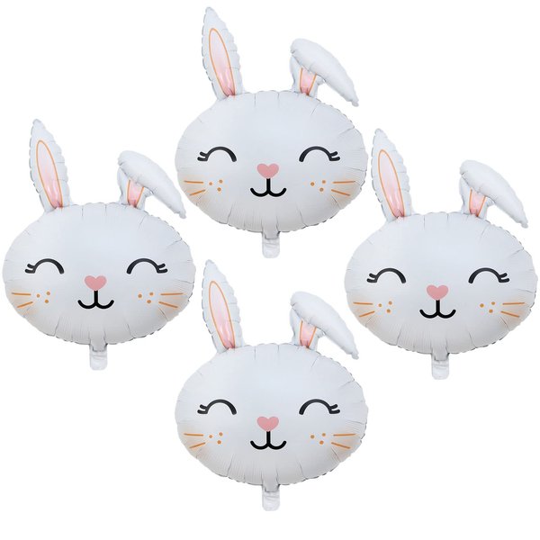 AVMBC 4Pcs Easter Bunny Balloons Bunny Head Foil Balloons Happy Easter Rabbit Mylar Balloons for Easter Animal Rabbit Theme Party Birthday Baby Shower Decorations Supplies
