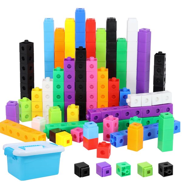 Lohoee 200 Pcs Math Cubes/Linking Cubes/Counting Blocks/Math Counting Cubes/Connecting Cubes with Storage Container for Math Teaching Classroom Supplies(2 Styles,10 Colors)