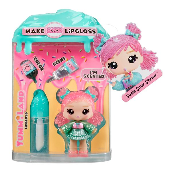 Yummiland Lip Gloss Doll - Susie Sour Straw, with DIY Lip Gloss Kit, Ages 4+