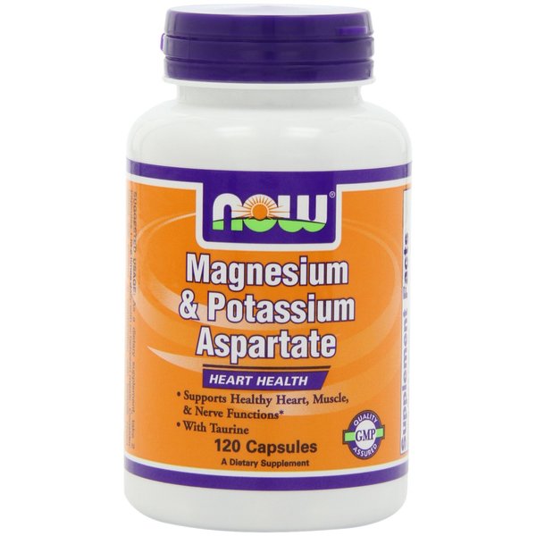 NOW Magnesium and Potassium Aspartate W/ Taurine, 120 Capsules (Pack of 2)