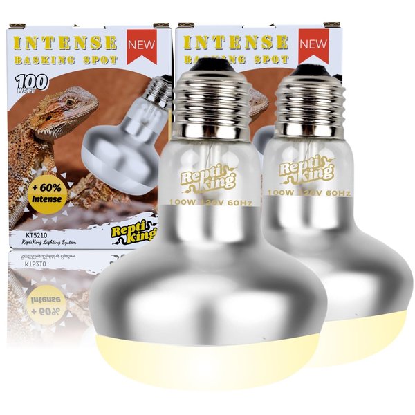 ReptiKing Basking Light for Reptiles, 2-Pack 100W Upgraded Intense Basking Spot, Reptile Basking Bulb Light, UVA Heat Lamp Bulb for Bearded Dragon Turtle Chicken
