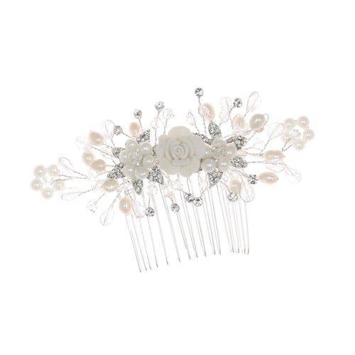 SAMKY Handmade Crystal Freshwater Pearl Flower Wedding Tiara Hair Comb T1084