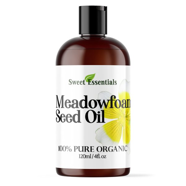 Sweet Essentials Premium Organic Meadowfoam Seed Oil, Imported From Canada, 4oz, 100% Pure, Cold Pressed - For Hair, Skin and Nails | Perfect Carrier Oil | Also Excellent For Mature Skin