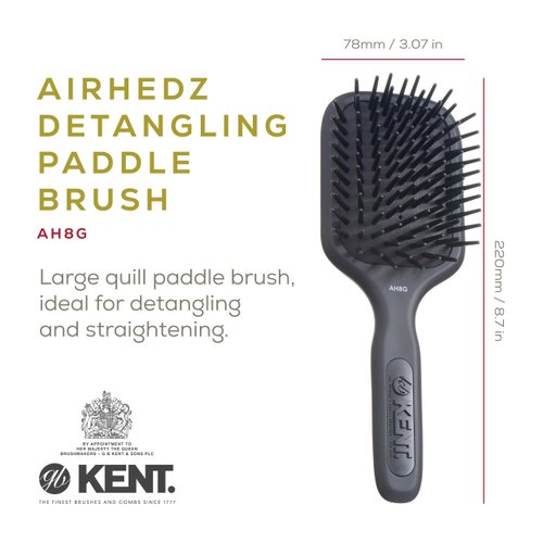 Kent AH8G Airhedz Cushion Paddle Brush - Scalp Massager and Detangler Brush - The Hair Brush for Thick Hair - Scalp Massager Hair Growth Stimulator - Hair Detangler and Curly Hair Brush