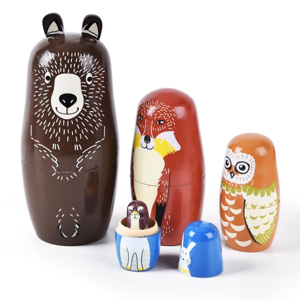 Tngan Nesting Dolls, 5Pcs 6" Tall Russian Nesting Dolls, Handmade Matryoshka for Kids, Wooden Stacking Toys for Christmas Home Wedding Party Decorations (Brown Bear)
