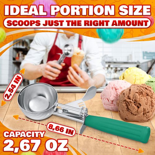 2.67Oz Ice Cream Scoop with Trigger #12 - Ice Cream Scooper for Portion Control, Gelato, Cookie Dough, Meatballs - Stainless Steel, Easy to Use & Clean, Rust & Stain Resistant, Ergonomic Non-Slip Grip