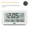 Braun Digital Weather Station Clock with Indoor and Outdoor Temperature and Humidity, Forecast, LCD Display, Quick-Set, Crescendo beep Alarm in White, Model BC13WP.