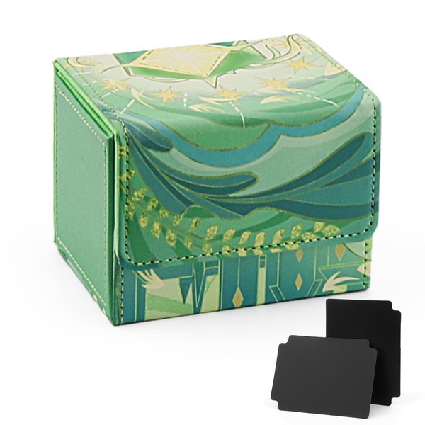 Astrallgn MTG Deck Box for Commander Display,Card Deck box Fit 150+ Sleeved Commander Deck,2 Dividers MTG Card Storage Box PU Leather Card Box Compatible with TCG/OCG/YGO/PTCG,Card Storage Box (Green)