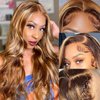 VJOJKMNK Honey Blonde Lace Front Wig Human Hair 13x6 HD Lace 4/27 Highlight Ombre Lace Front Wigs Human Hair Pre Plucked With Baby Hair 180% Density Body Wave Human Hair Wigs For Black Women 26inch