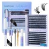 SUMFORMI DIY Lash Extension Kit Natural Eyelash Extension Kit Wispy Lash Clusters Kit Waterproof Single Lashes Extension Kit Natural Look Eyelash Cluster Lash Kit D Curl 8-16MM at Home 60+80D