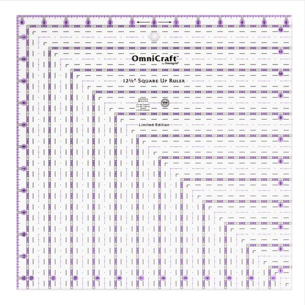 Omnigrid OmniCraft 12-1/2" Square Quilting Ruler, 16.5" by 16.5", Clear