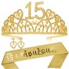 HnoonZ 15th Birthday Gifts for Girls,15th Sash and Tiara for Women,Crown 15 Birthday