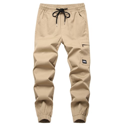LOKTARC Boys Cargo Pants for Kids Drawstring Youth Cargo Twill Joggers Khaki 12-13 Years/Size 160