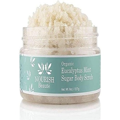 Nourish Beaute Organic Sugar Body Scrub for Exfoliation and Cellulite, Hydrates and Moisturizes Skin while Improving Skin Tone and Texture, 8 oz Eucalyptus Mint