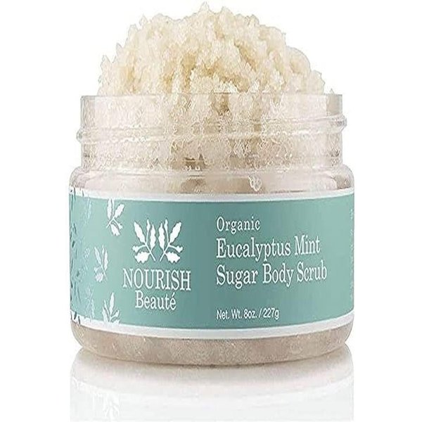 Nourish Beaute Organic Sugar Body Scrub for Exfoliation and Cellulite, Hydrates and Moisturizes Skin while Improving Skin Tone and Texture, 8 oz Eucalyptus Mint