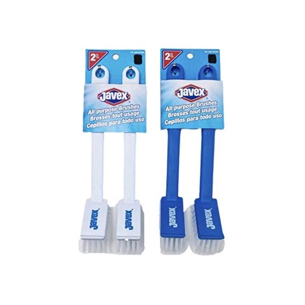 Javex All Purpose Scrub Brush, Blue & White, Lot of 2 Sets of Brushes