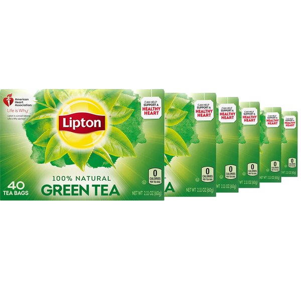 Lipton Green Tea Bags for Health and Wellness, Hot or Iced, 40 Count (Pack of 6)