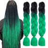 LILYKA SHOW 3 Packs 24 Inch Braiding Hair Extensions for Women Kanekalon Braiding Hair Ombre Jumbo Braiding Hair Extensions High Temperature Synthetic Braiding Hair for Twist Crochet Braids ((Pack of 3), black to green)