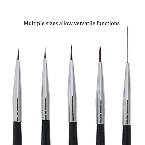 Winstonia 5 pcs Nail Art Brushes Set Liner Striping Brush for Strokes, Details Painting, Blending, Elongated Lines - FINE LINE