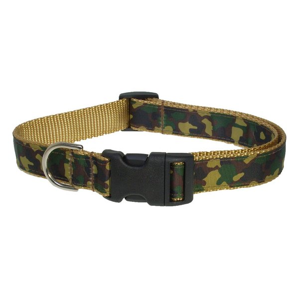Small Green Camouflage Dog Collar: 5/8" Wide, Adjusts 10-14" - Made in USA.