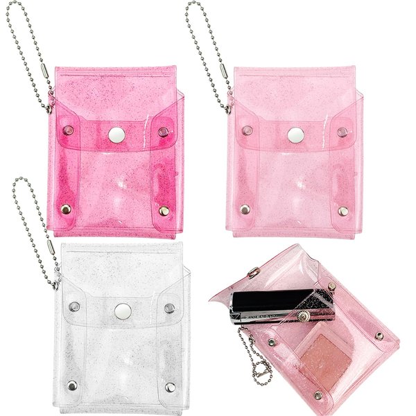 Arvintas 3PCS Lipstick Case Keychain, Mini Makeup Bag for Purse, Waterproof Vertical Clear Lipstick Pouch Organizer Cute Coin Purse Wallet Card Holder Data Cable Organizer for Small Items