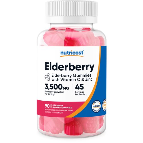 Nutricost Elderberry Gummies with Vitamin C & Zinc 90 Gummies - Gluten Free, Vegetarian