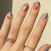 Foccna Almond Press on Nails Short Acrylic Fake Nails Flower Design Women's False Nails with Design Nail Tips for Women&Girls 24PCS