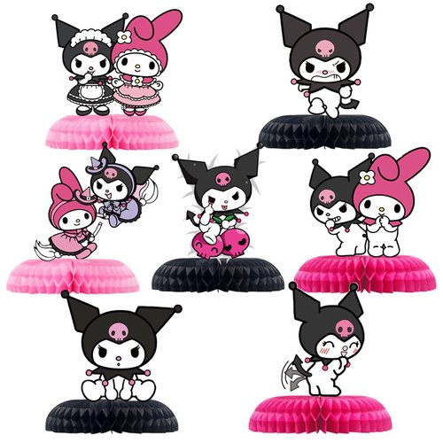7Pcs Kuormi Birthday Party Supplies, Melody Theme Table Centerpieces, 3D Double Side Honeycomb Table Toppers, Cake Toppers, Kawaii Birthday Decorations for Girls and Boys