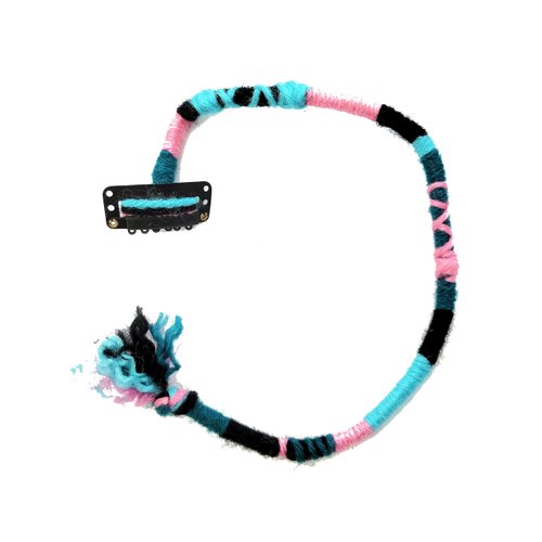 Turquoise, Pinks and Black Colorful Hair Clip In, Handmade Yarn Hair Extension