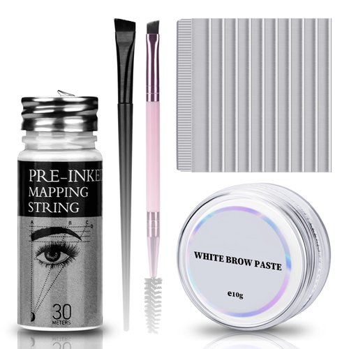 ATOMUS Brow Mapping String Set with 10g White Brow Paste 30m White Brow Mapping Thread 2pcs Eyebrow Brush for Microblading Lip Tool Accessories
