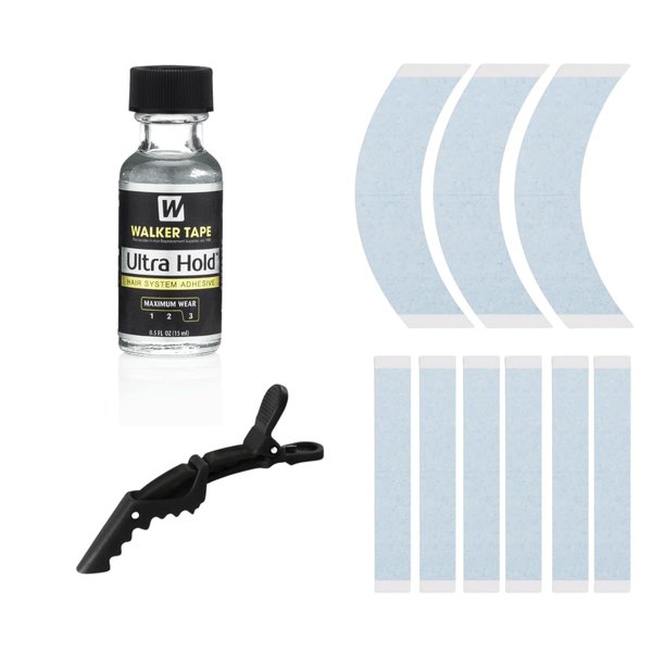MRS GWEN HAIR & ACCESSORIES Walker's Ultra Hold Toupee & Lace Wig Adhesive w/o Brush Lace Front Tape Strips Lasting Hold Invisible Waterproof Adhesive 7 Item Bundle (5 Fl Oz Without Brush Applicator)