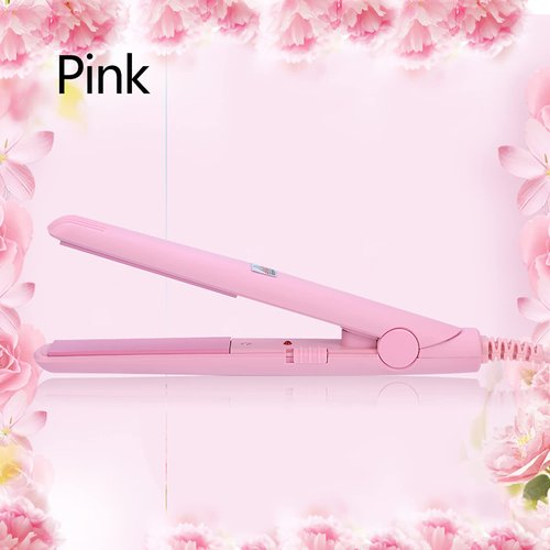 Flat Iron Curler, 2.8 X 0.7Inch Mini Simple Hair Straightener, for Curly Hair Straight Hair(pink, European plug)