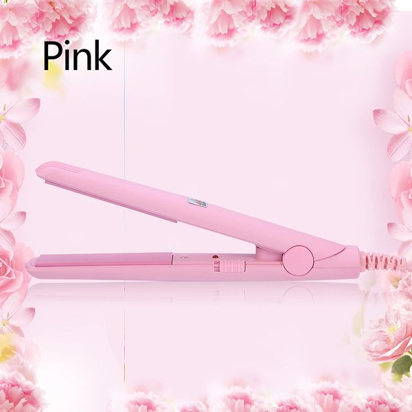 Flat Iron Curler, 2.8 X 0.7Inch Mini Simple Hair Straightener, for Curly Hair Straight Hair(pink, European plug)