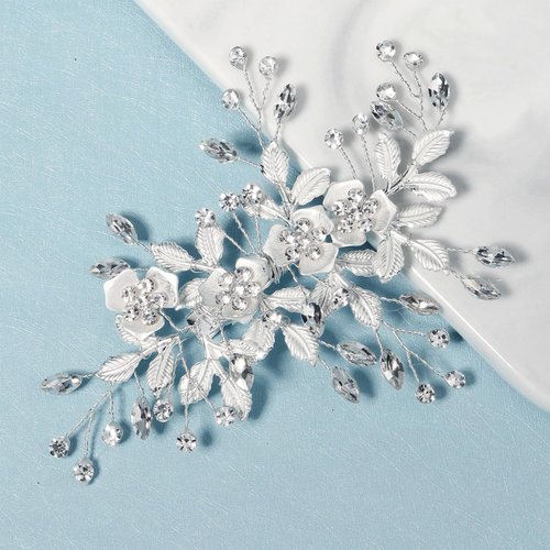 Brides Wedding Flower Hair Clips, Crystal Flower Hair Clips French Rhinestone Barrettes, Pearl Flower Hair Pins Hair Accessories for Women Girls Bridesmaids