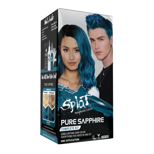 Splat Pure Sapphire Semi Permanent Hair Dye Kit with Bleach, 1 Application, Includes Blue Hair Dye, Oxide & Bleach Powder, Vegan & Cruelty Free Hair Color